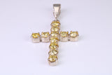 60 mm Long, Large Citrine C Z set Sterling Silver Cross, Made From Solid Cast Silver