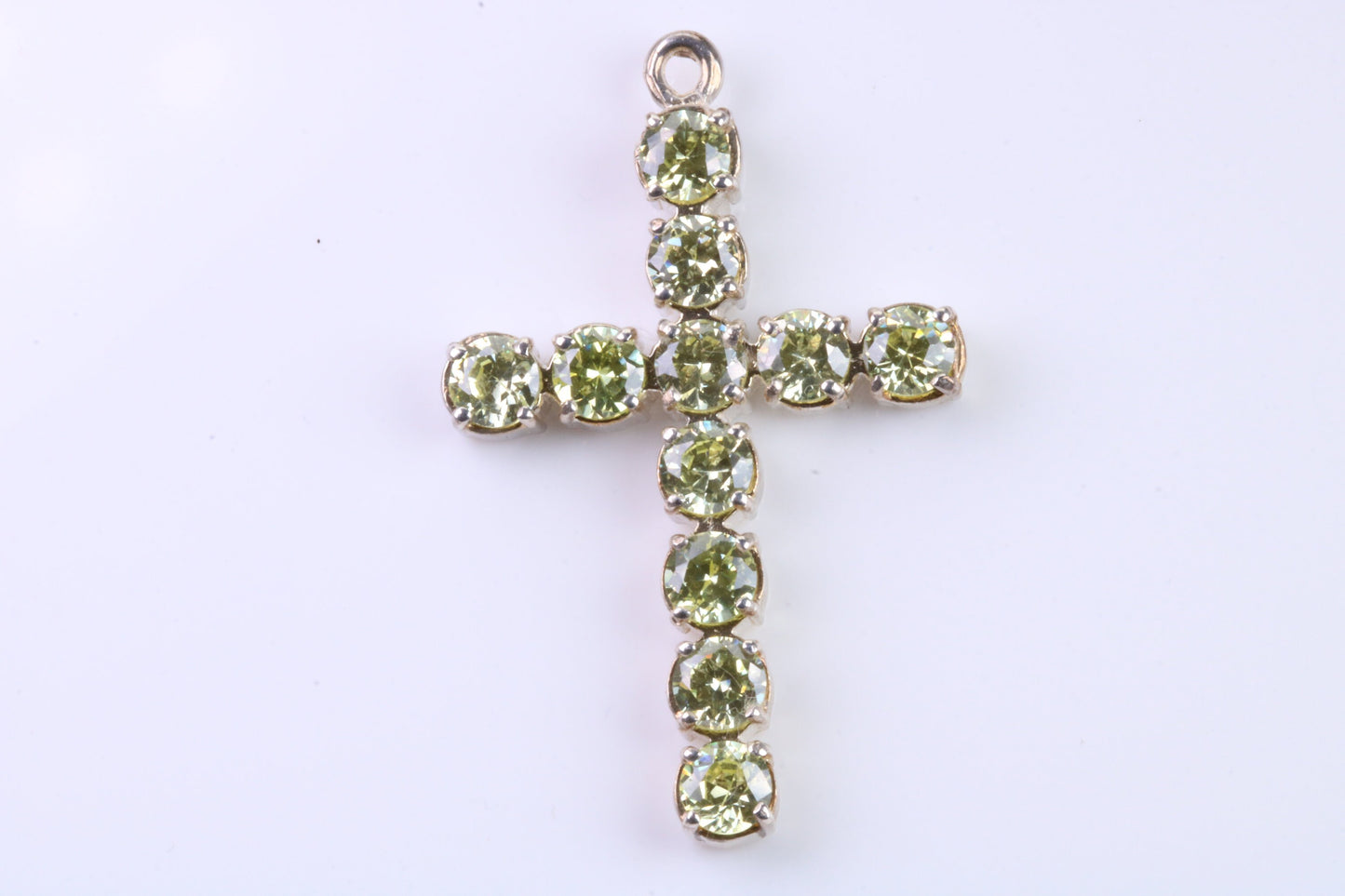 60 mm Long, Large Peridot C Z set Sterling Silver Cross, Made From Solid Cast Silver