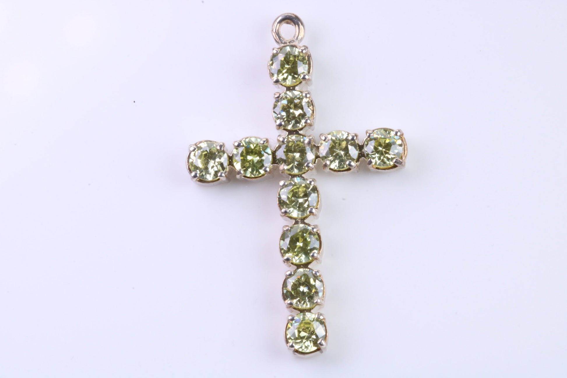 60 mm Long, Large Peridot C Z set Sterling Silver Cross, Made From Solid Cast Silver