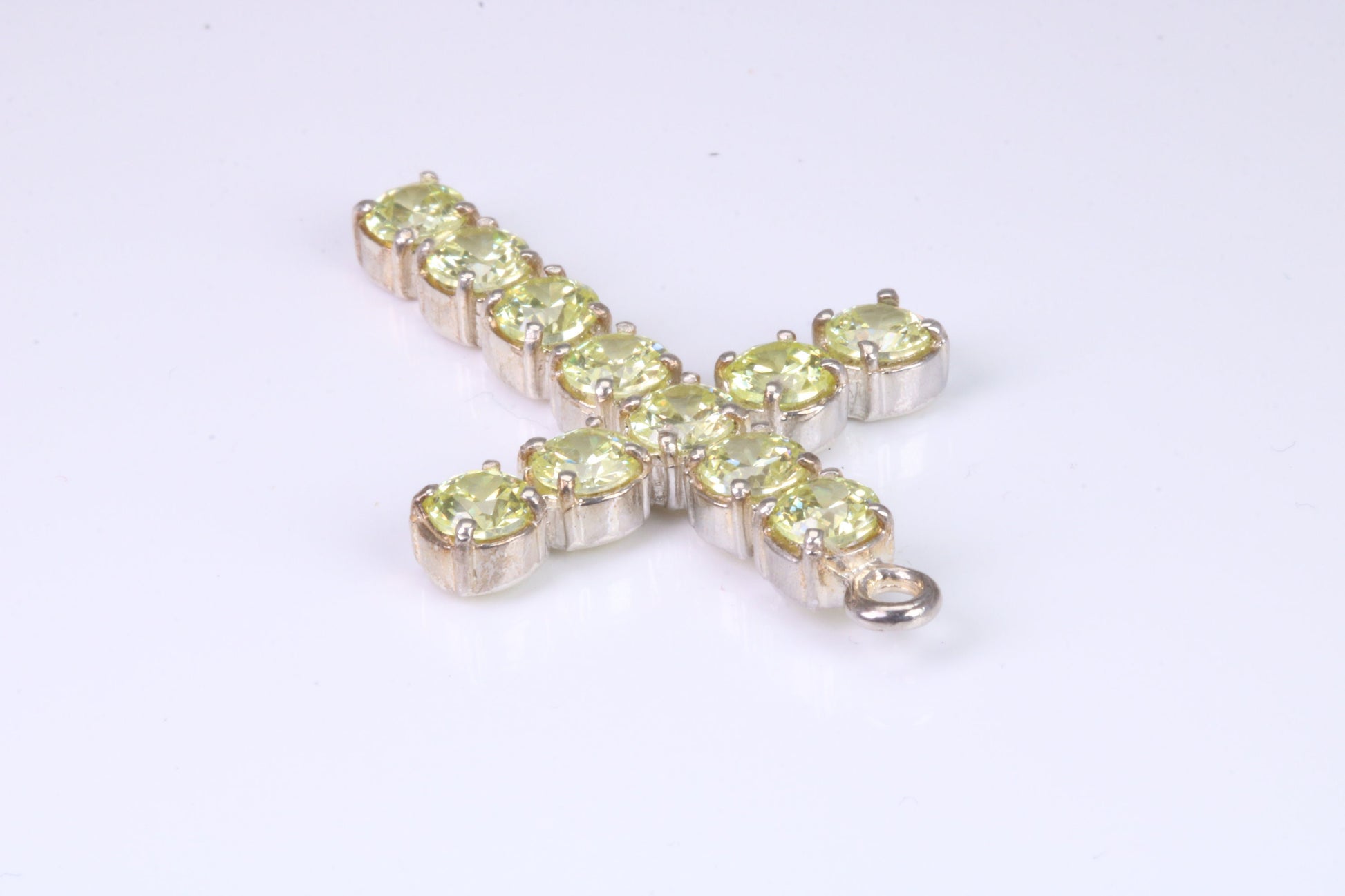 60 mm Long, Large Peridot C Z set Sterling Silver Cross, Made From Solid Cast Silver