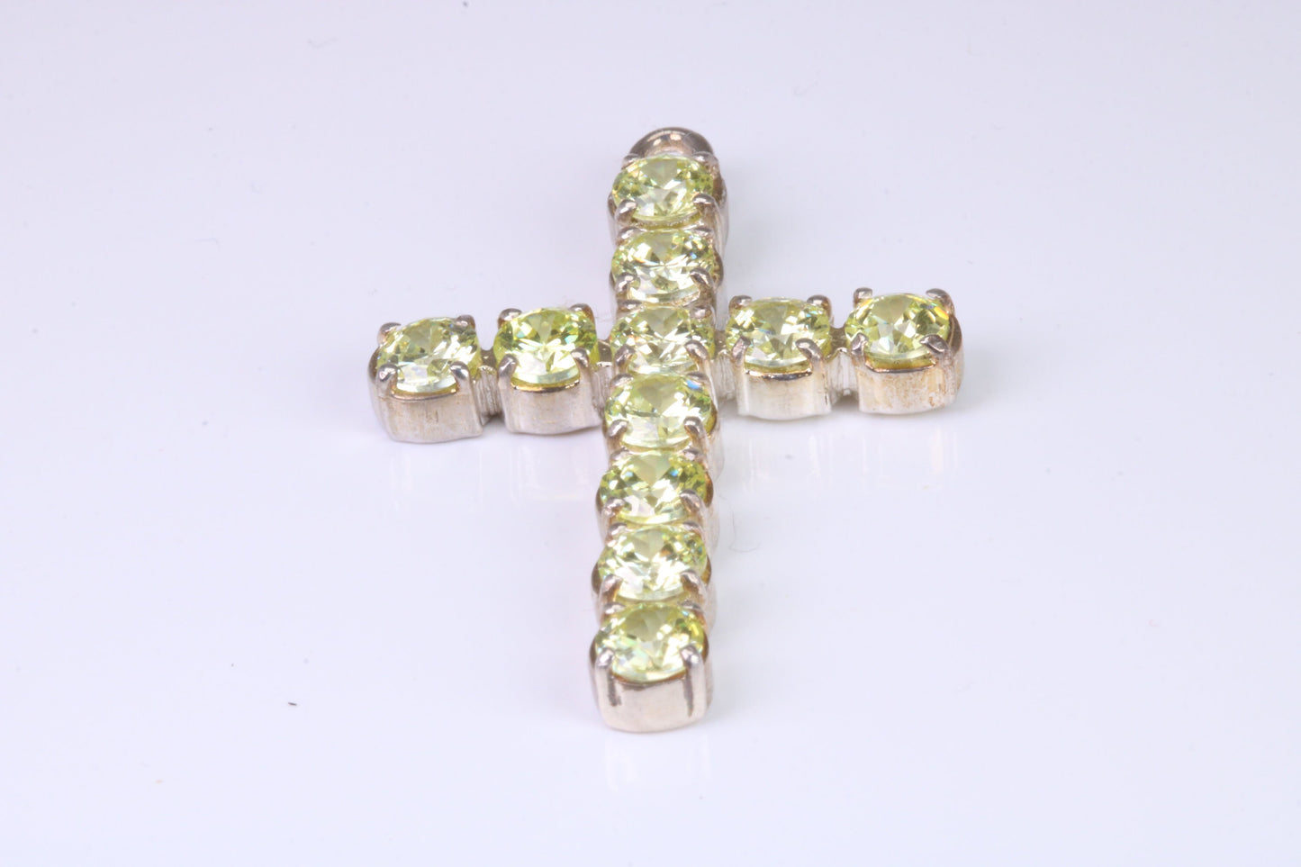 60 mm Long, Large Peridot C Z set Sterling Silver Cross, Made From Solid Cast Silver