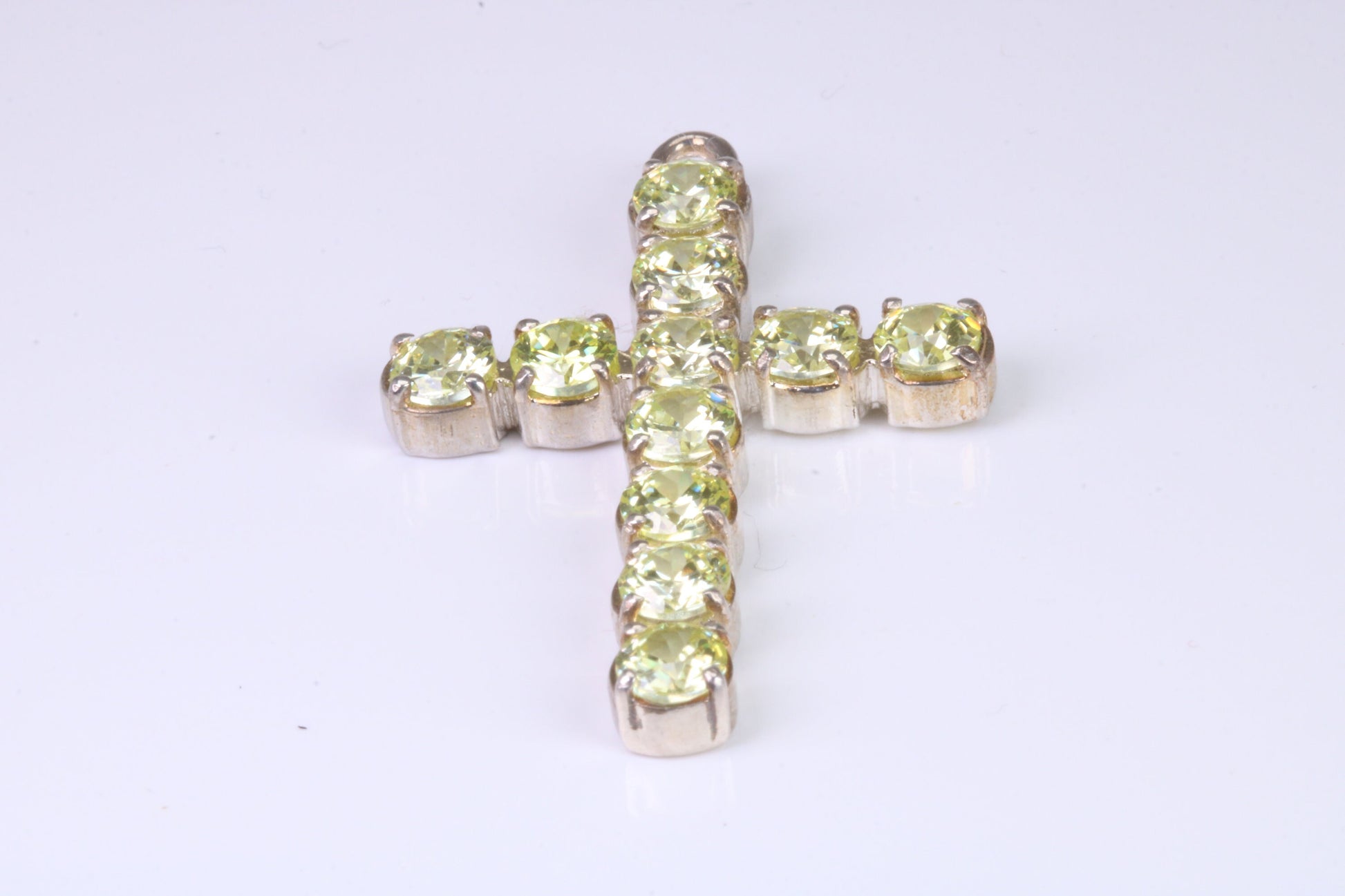60 mm Long, Large Peridot C Z set Sterling Silver Cross, Made From Solid Cast Silver