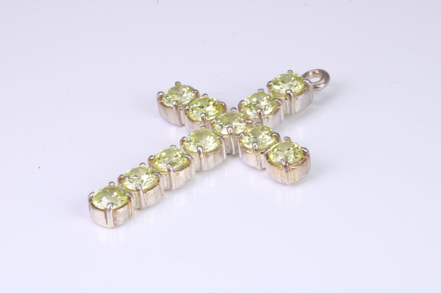 60 mm Long, Large Peridot C Z set Sterling Silver Cross, Made From Solid Cast Silver