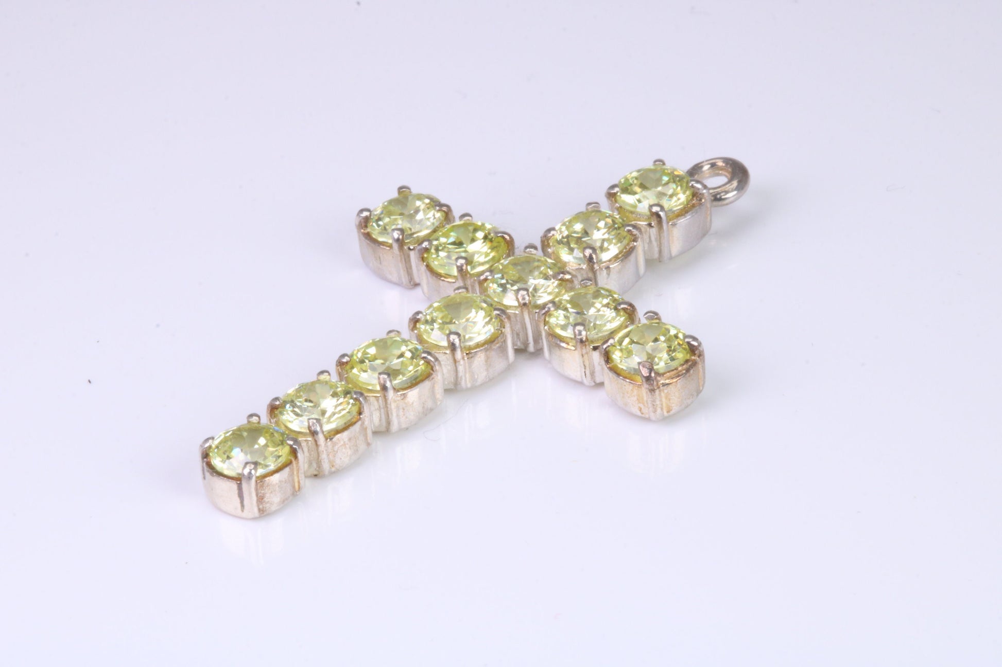 60 mm Long, Large Peridot C Z set Sterling Silver Cross, Made From Solid Cast Silver