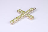 60 mm Long, Large Peridot C Z set Sterling Silver Cross, Made From Solid Cast Silver