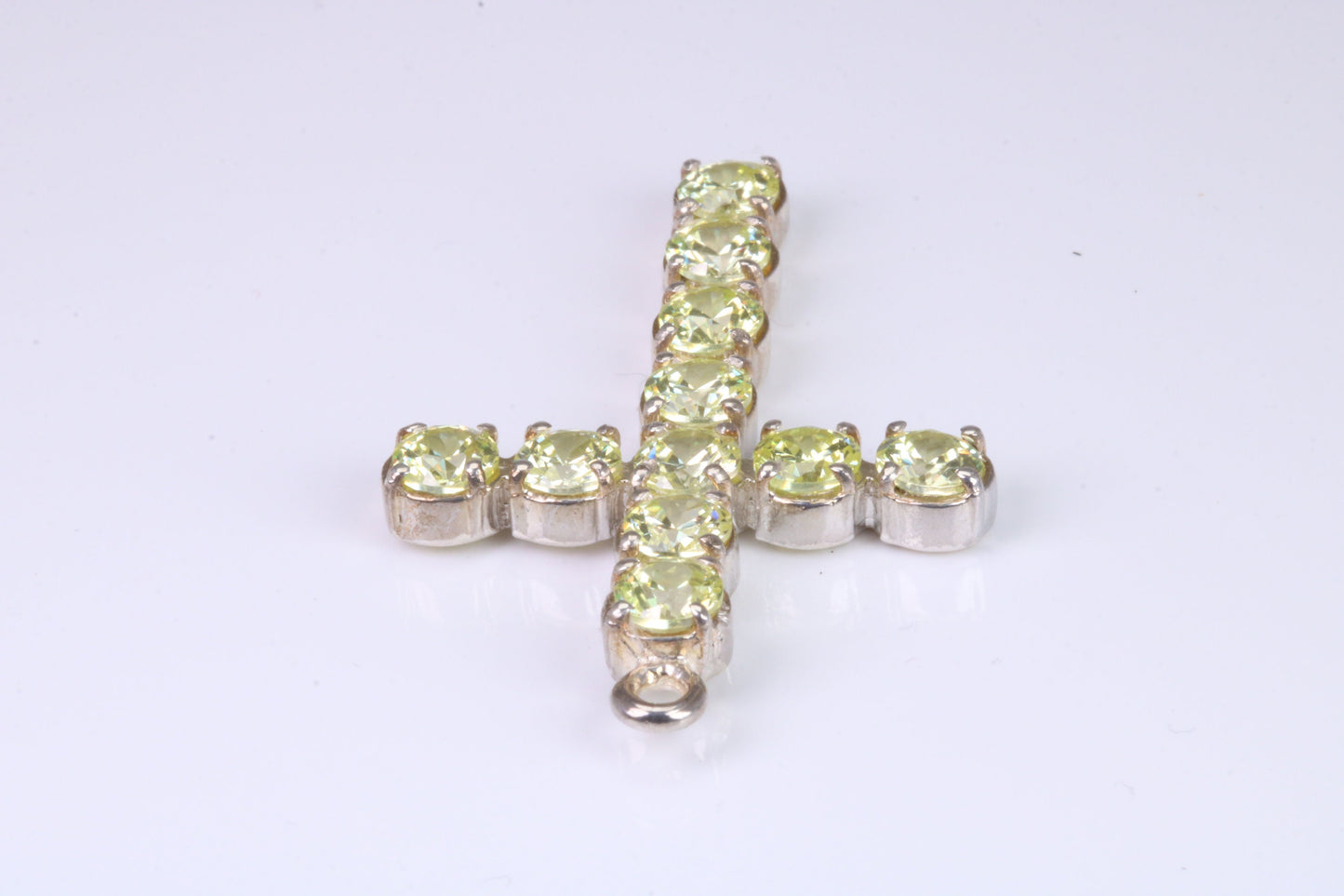 60 mm Long, Large Peridot C Z set Sterling Silver Cross, Made From Solid Cast Silver