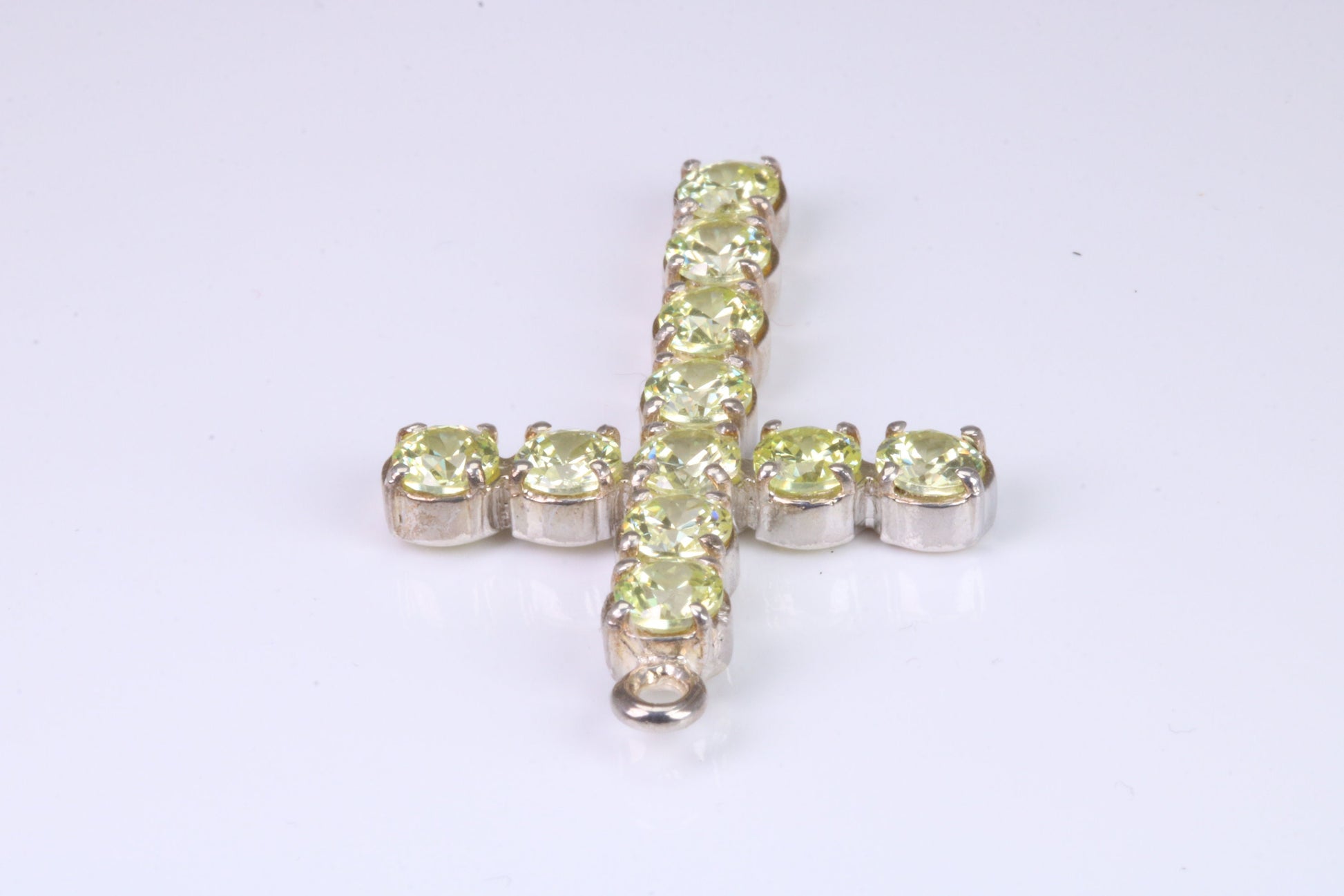 60 mm Long, Large Peridot C Z set Sterling Silver Cross, Made From Solid Cast Silver