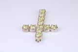60 mm Long, Large Peridot C Z set Sterling Silver Cross, Made From Solid Cast Silver