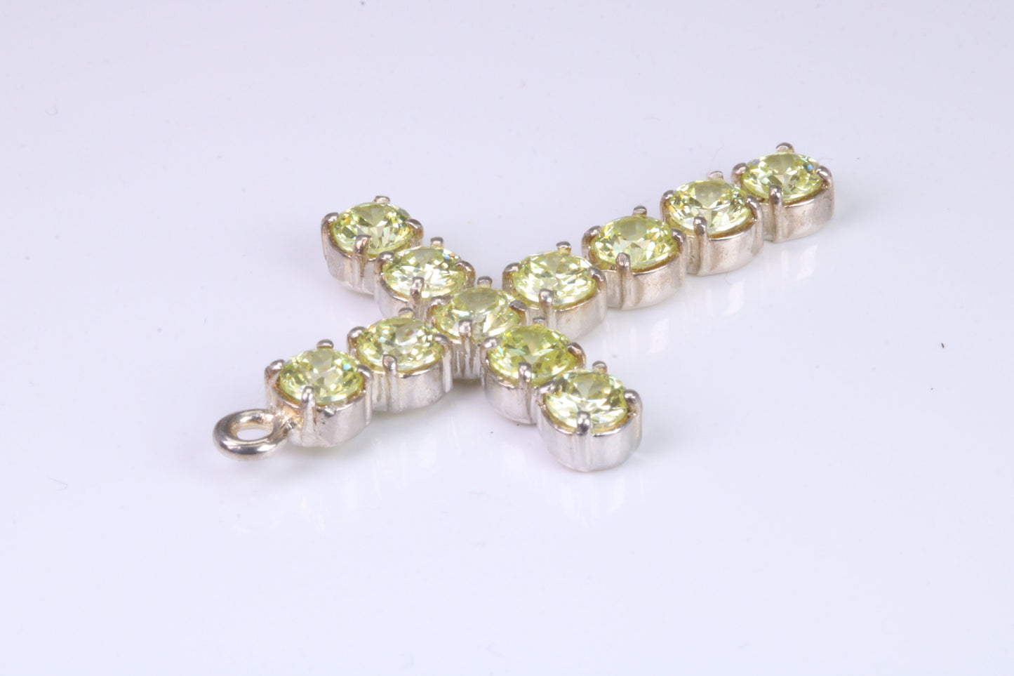 60 mm Long, Large Peridot C Z set Sterling Silver Cross, Made From Solid Cast Silver