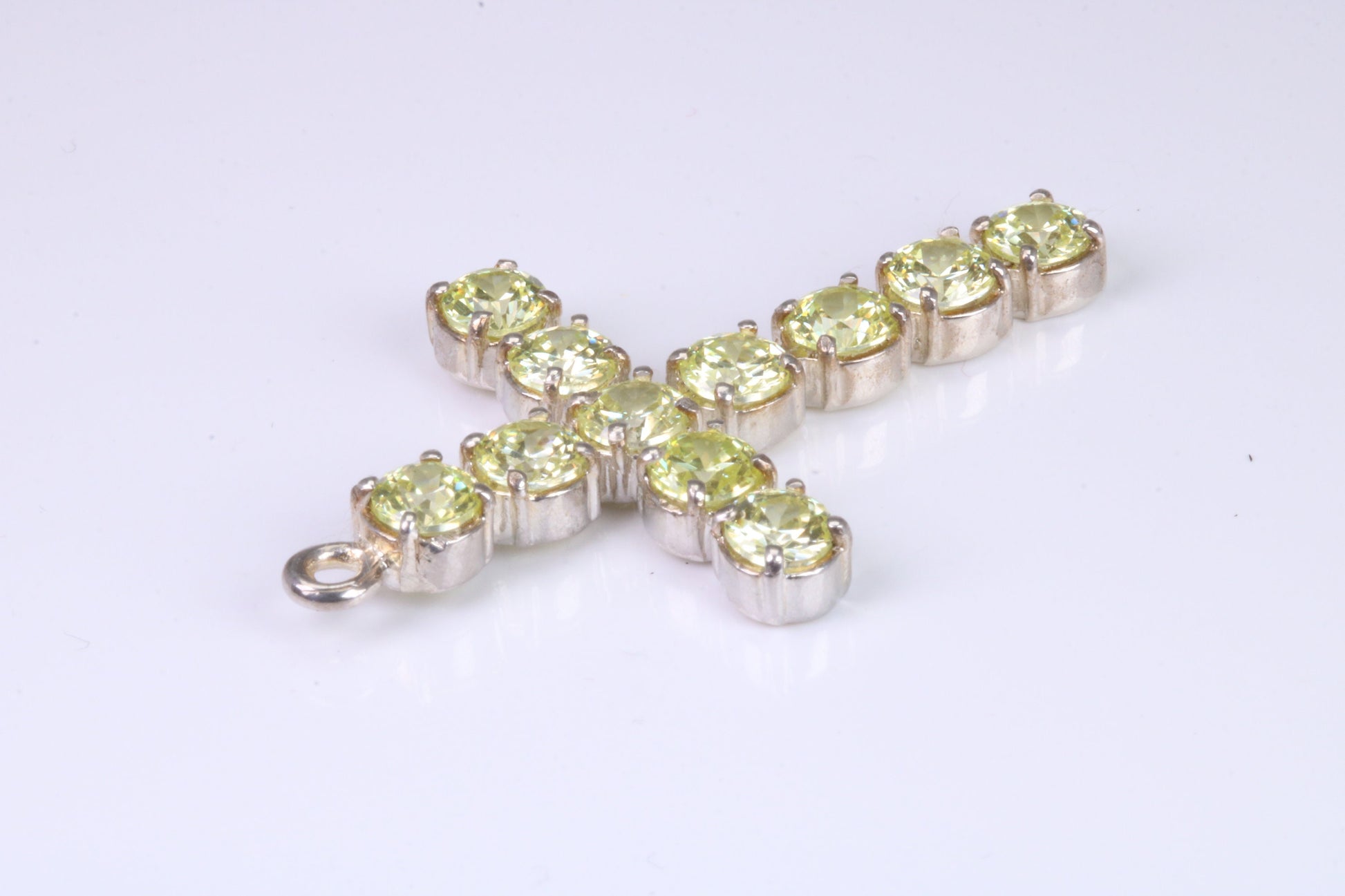 60 mm Long, Large Peridot C Z set Sterling Silver Cross, Made From Solid Cast Silver