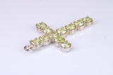 60 mm Long, Large Peridot C Z set Sterling Silver Cross, Made From Solid Cast Silver