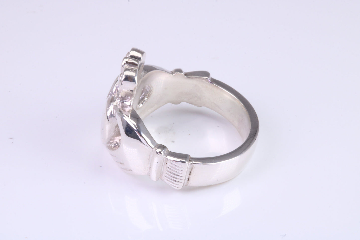 Large and heavy Claddagh ring, made from solid cast silver, British hallmarked