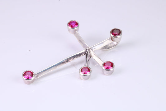 44 mm Long, Ruby Red C Z set Sterling Silver Cross, Made From Solid Cast Silver