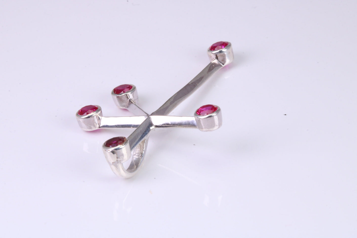 44 mm Long, Ruby Red C Z set Sterling Silver Cross, Made From Solid Cast Silver