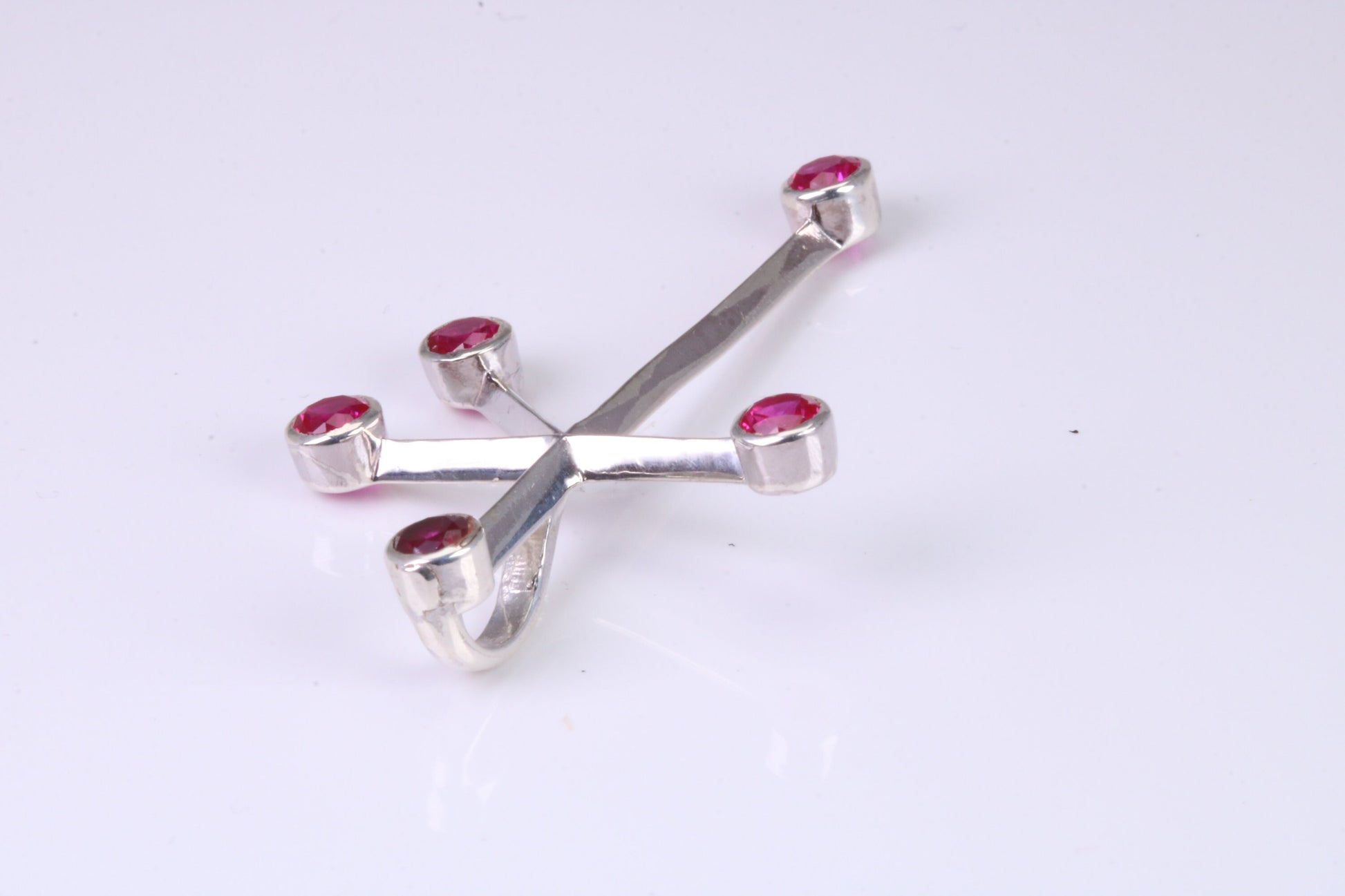 44 mm Long, Ruby Red C Z set Sterling Silver Cross, Made From Solid Cast Silver