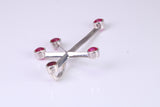 44 mm Long, Ruby Red C Z set Sterling Silver Cross, Made From Solid Cast Silver