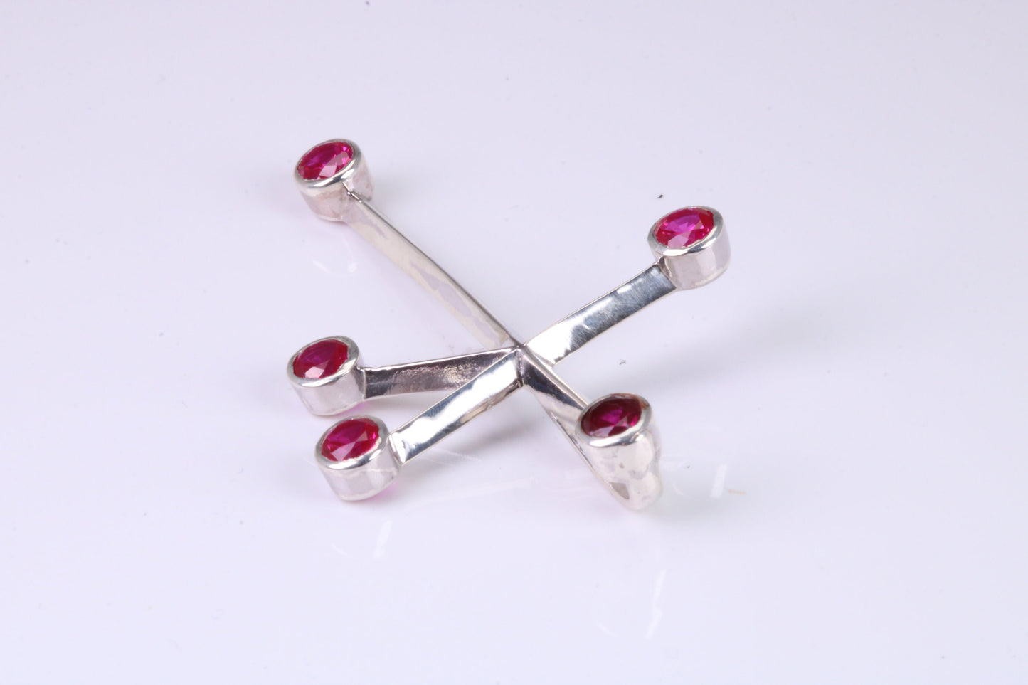 44 mm Long, Ruby Red C Z set Sterling Silver Cross, Made From Solid Cast Silver