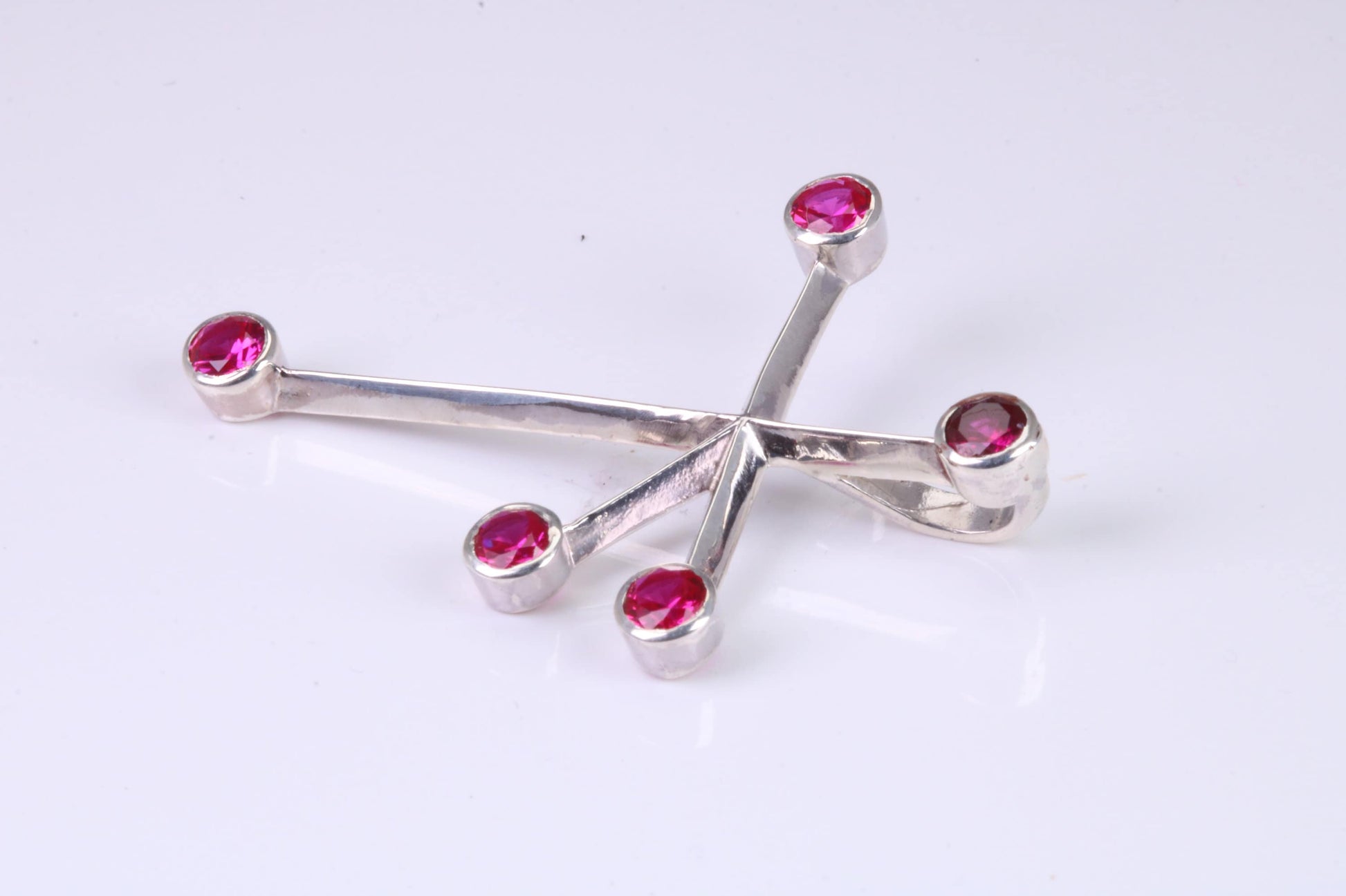 44 mm Long, Ruby Red C Z set Sterling Silver Cross, Made From Solid Cast Silver