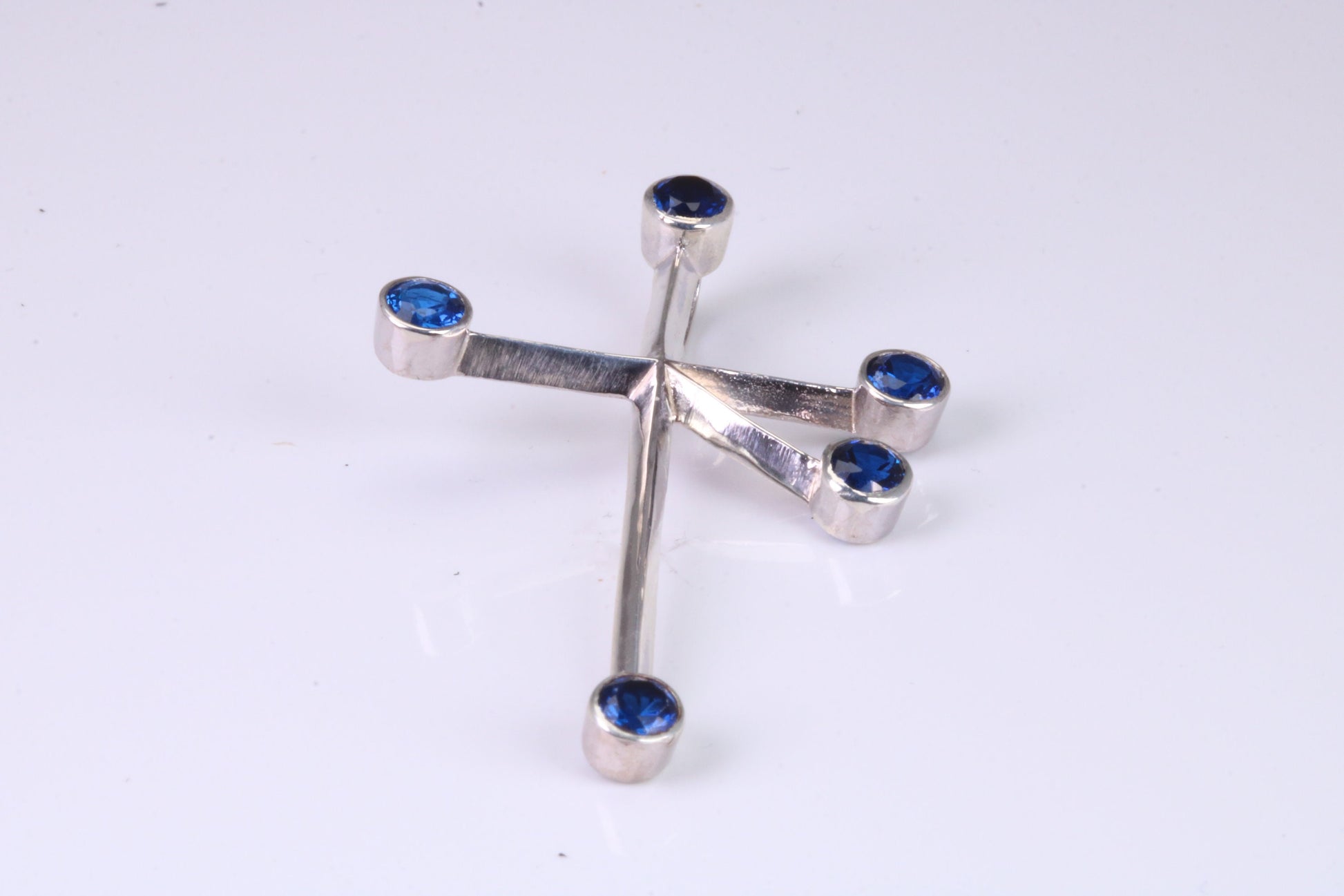 44 mm Long, Sapphire Blue C Z set Sterling Silver Cross, Made From Solid Cast Silver