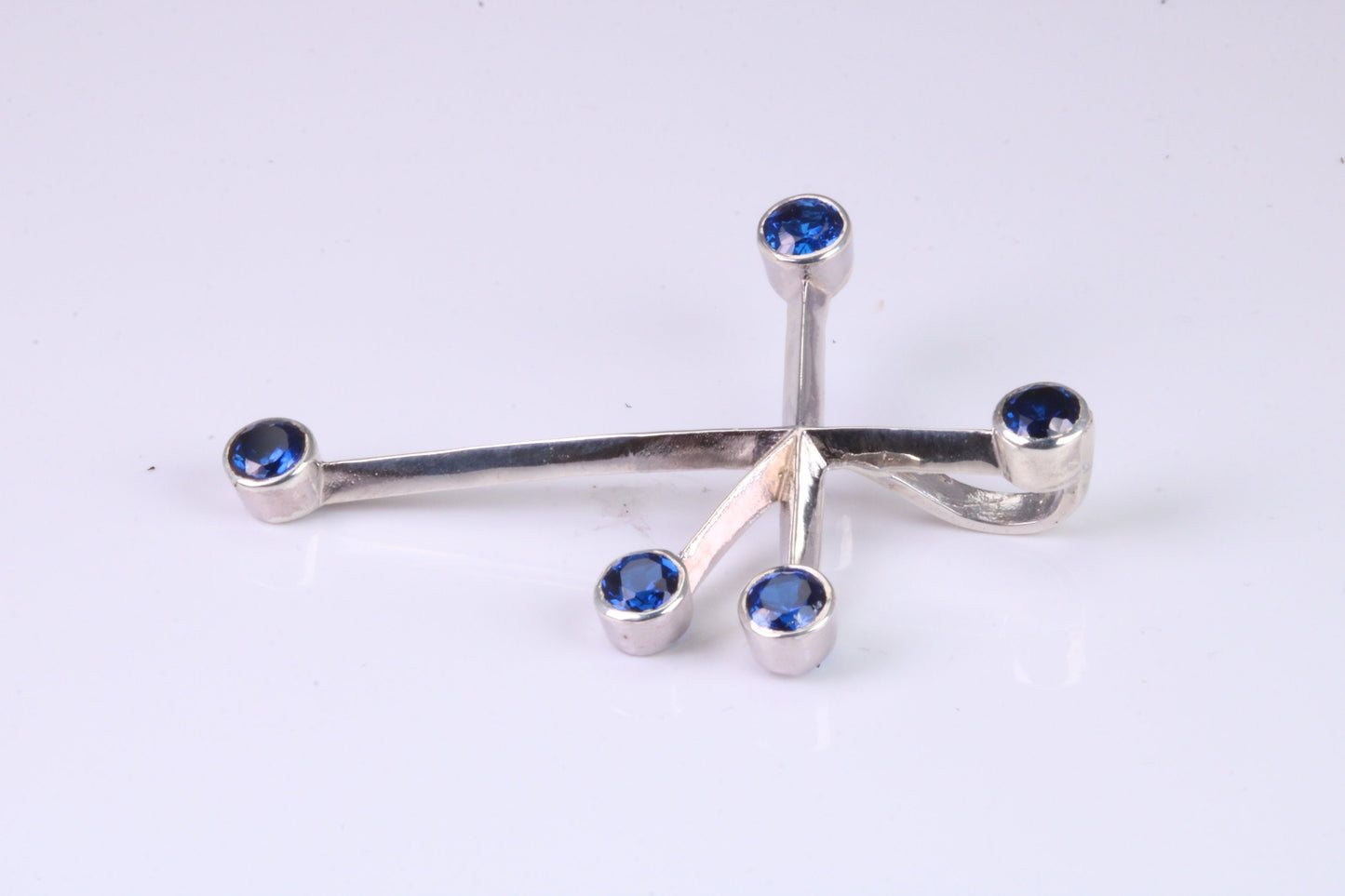 44 mm Long, Sapphire Blue C Z set Sterling Silver Cross, Made From Solid Cast Silver