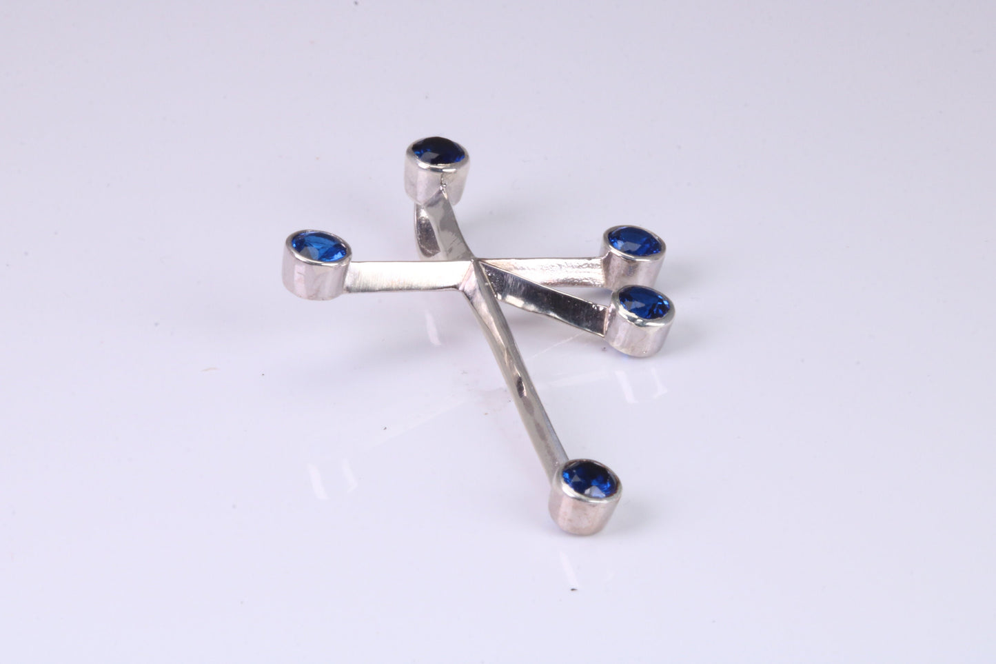 44 mm Long, Sapphire Blue C Z set Sterling Silver Cross, Made From Solid Cast Silver