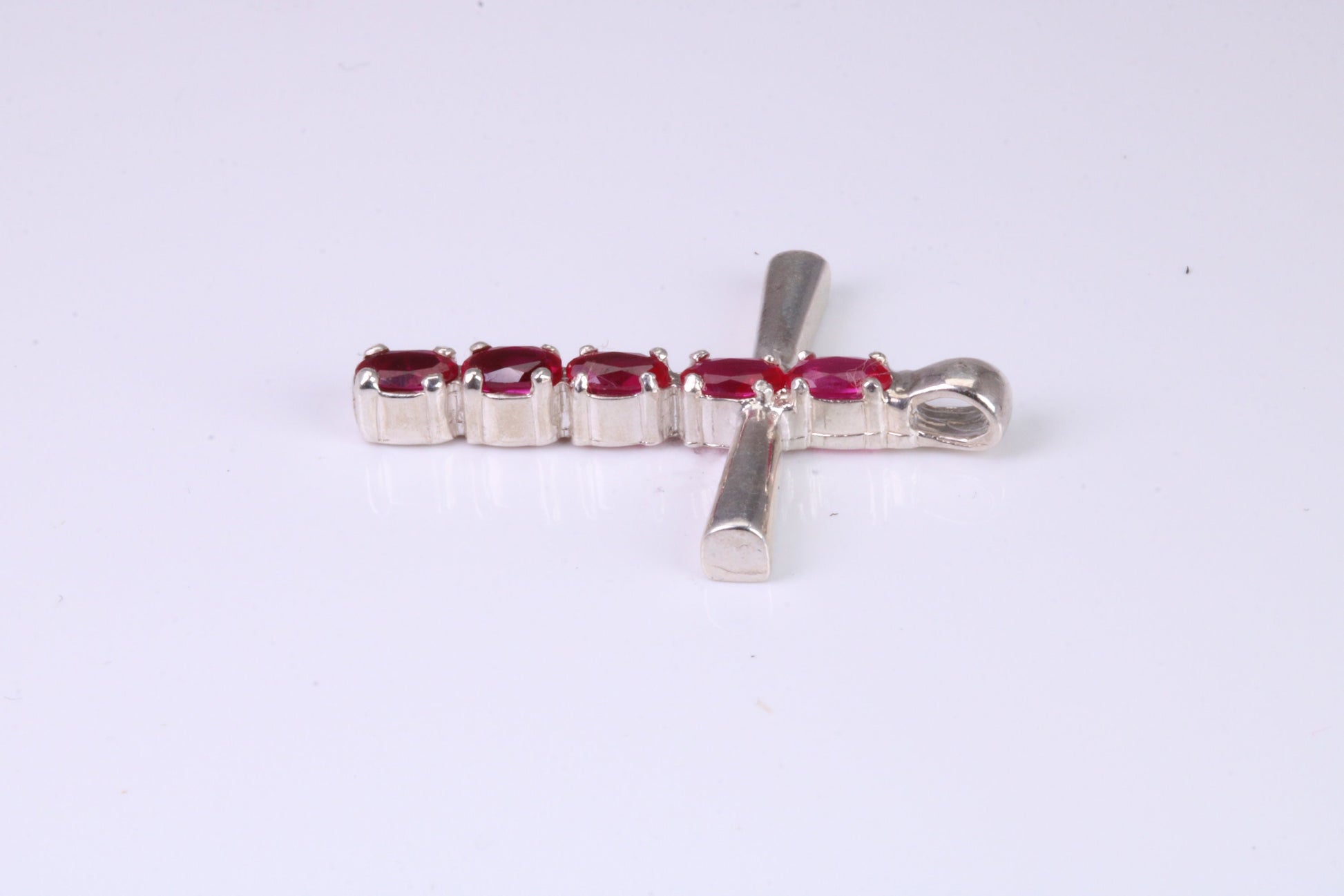 33 mm Long, Ruby Red C Z set Sterling Silver Cross, Made From Solid Cast Silver