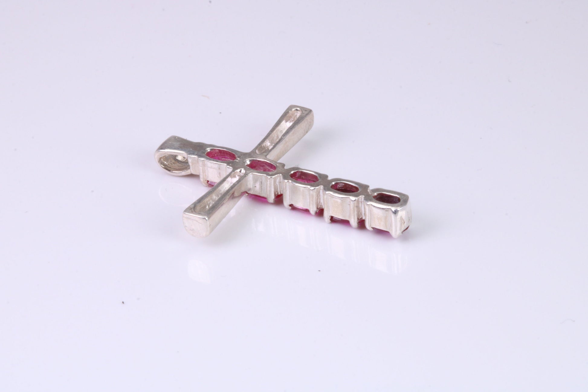 33 mm Long, Ruby Red C Z set Sterling Silver Cross, Made From Solid Cast Silver