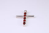 33 mm Long, Garnet Red C Z set Sterling Silver Cross, Made From Solid Cast Silver