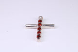 33 mm Long, Garnet Red C Z set Sterling Silver Cross, Made From Solid Cast Silver