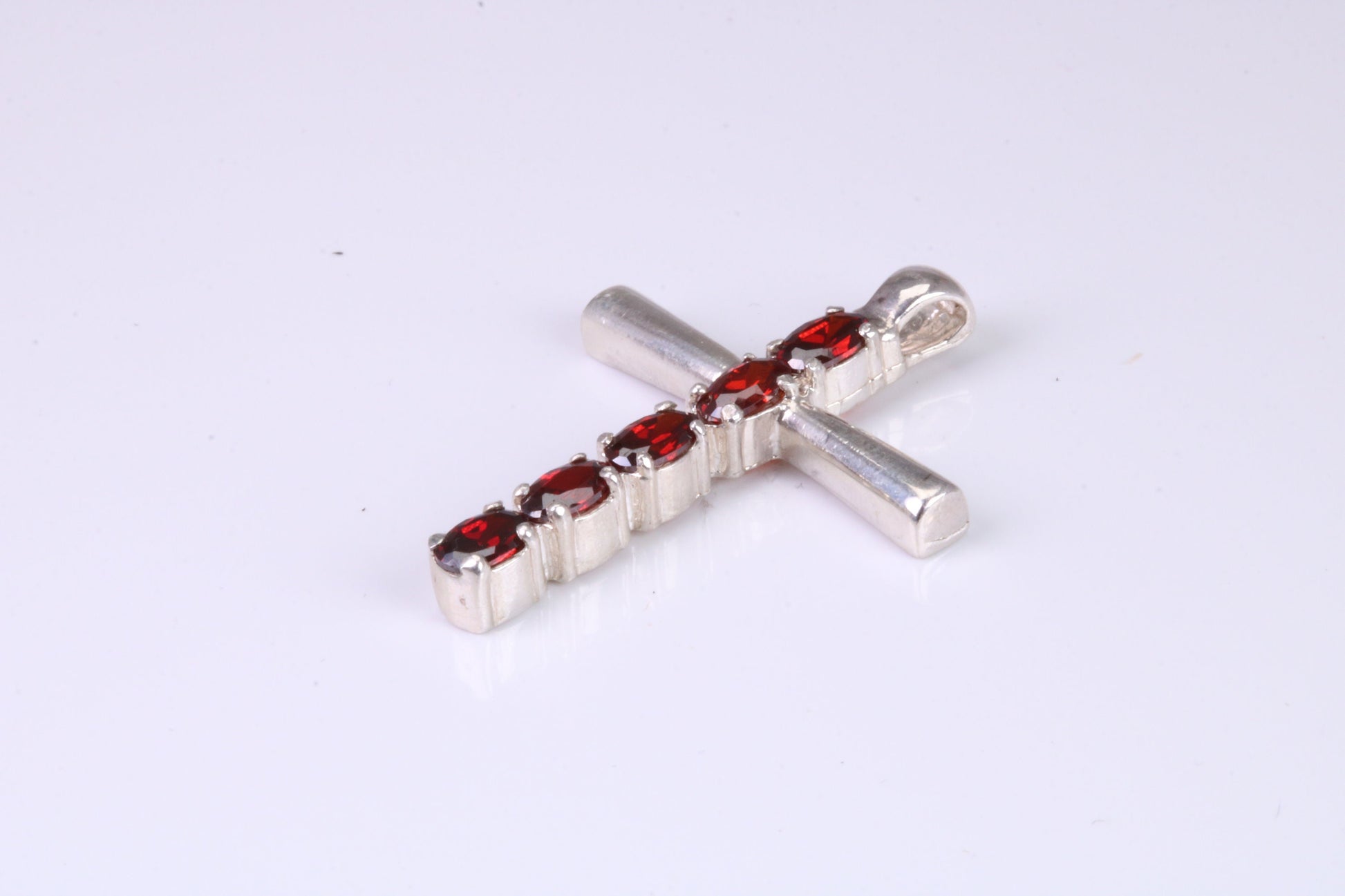 33 mm Long, Garnet Red C Z set Sterling Silver Cross, Made From Solid Cast Silver