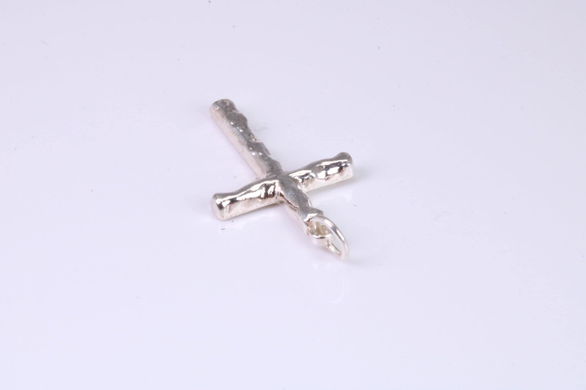 25 mm Long, Sterling Silver Bark effect Cross, Made From Solid Cast Silver