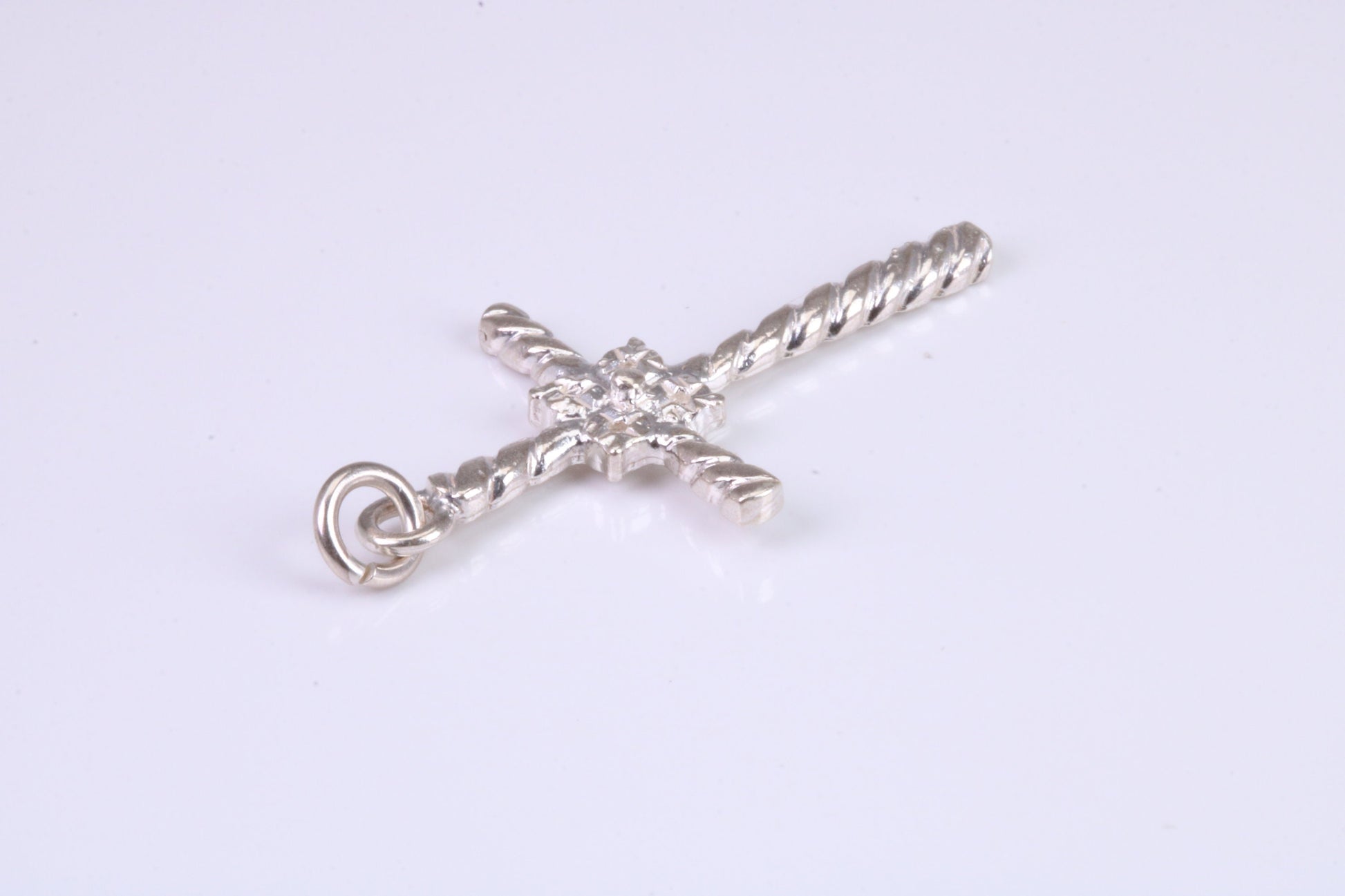 32 mm Long, Twisted Rope Effect Silver Cross, Made From Solid Cast Silver