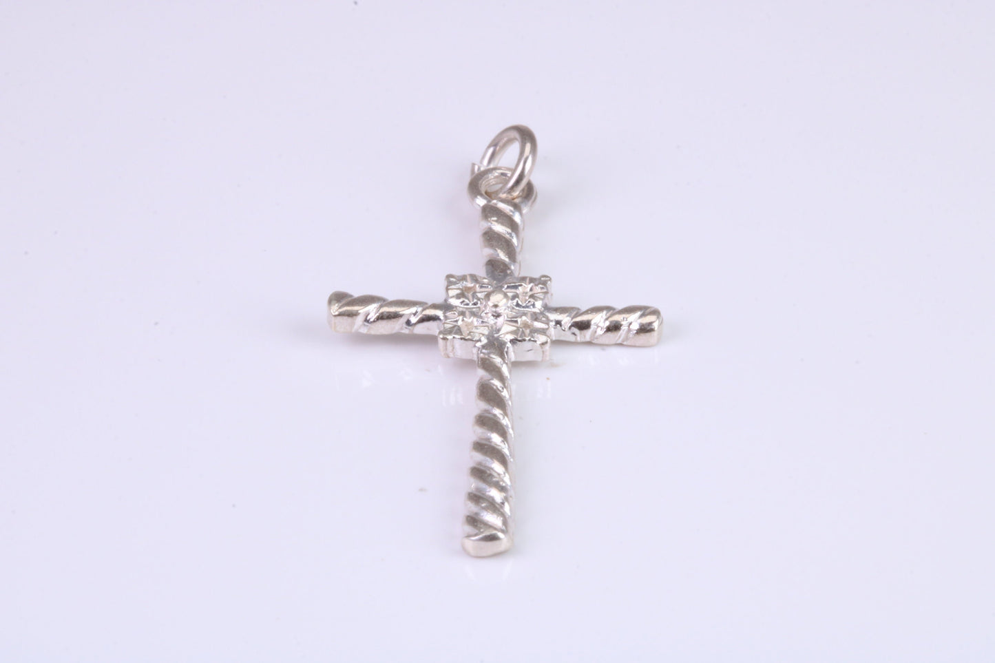 32 mm Long, Twisted Rope Effect Silver Cross, Made From Solid Cast Silver