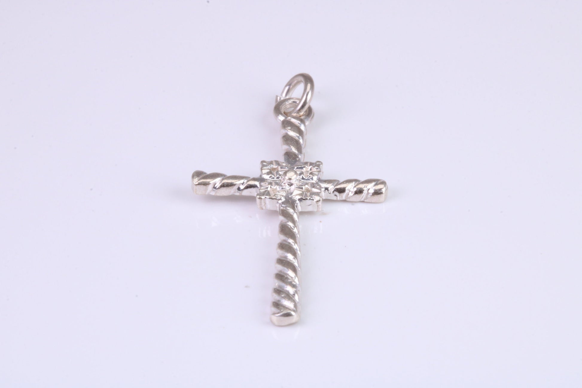 32 mm Long, Twisted Rope Effect Silver Cross, Made From Solid Cast Silver