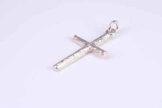 27 mm Long, Sterling Silver Bark effect Cross, Made From Solid Cast Silver