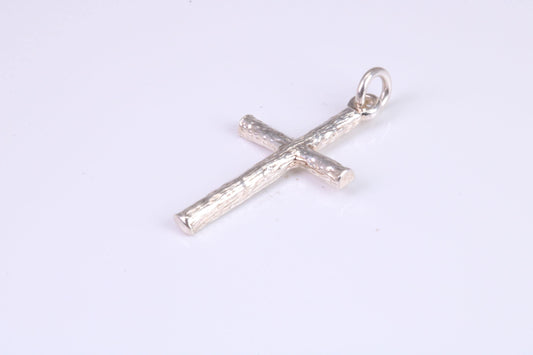 27 mm Long, Sterling Silver Bark effect Cross, Made From Solid Cast Silver