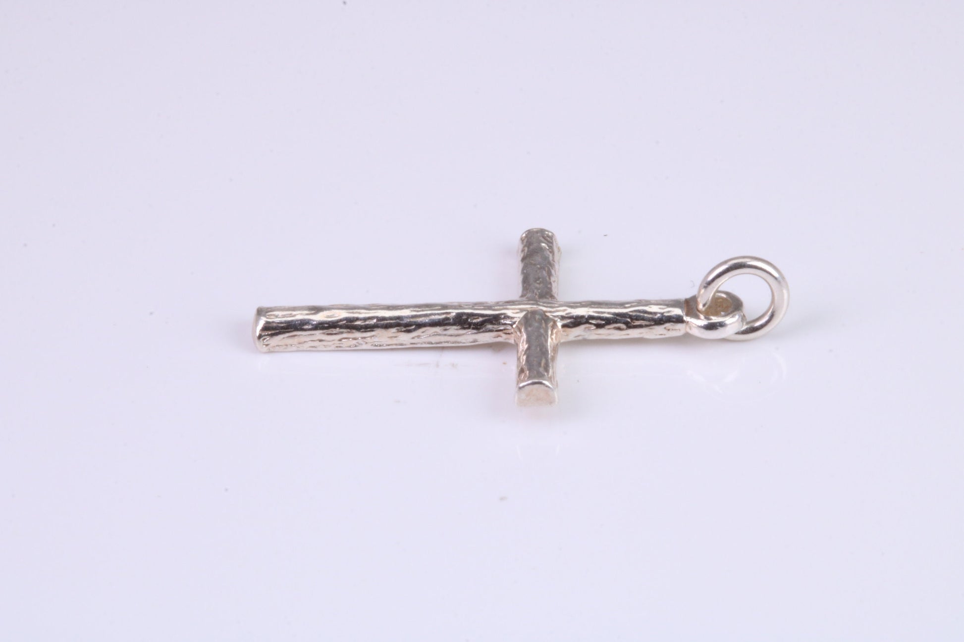 27 mm Long, Sterling Silver Bark effect Cross, Made From Solid Cast Silver