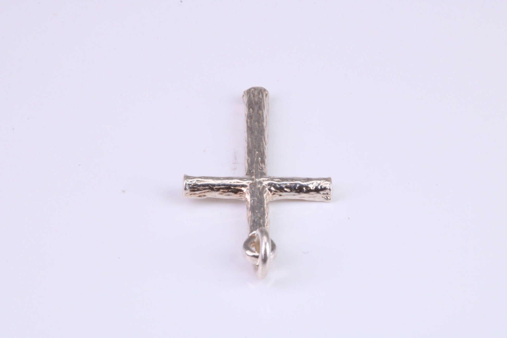 27 mm Long, Sterling Silver Bark effect Cross, Made From Solid Cast Silver