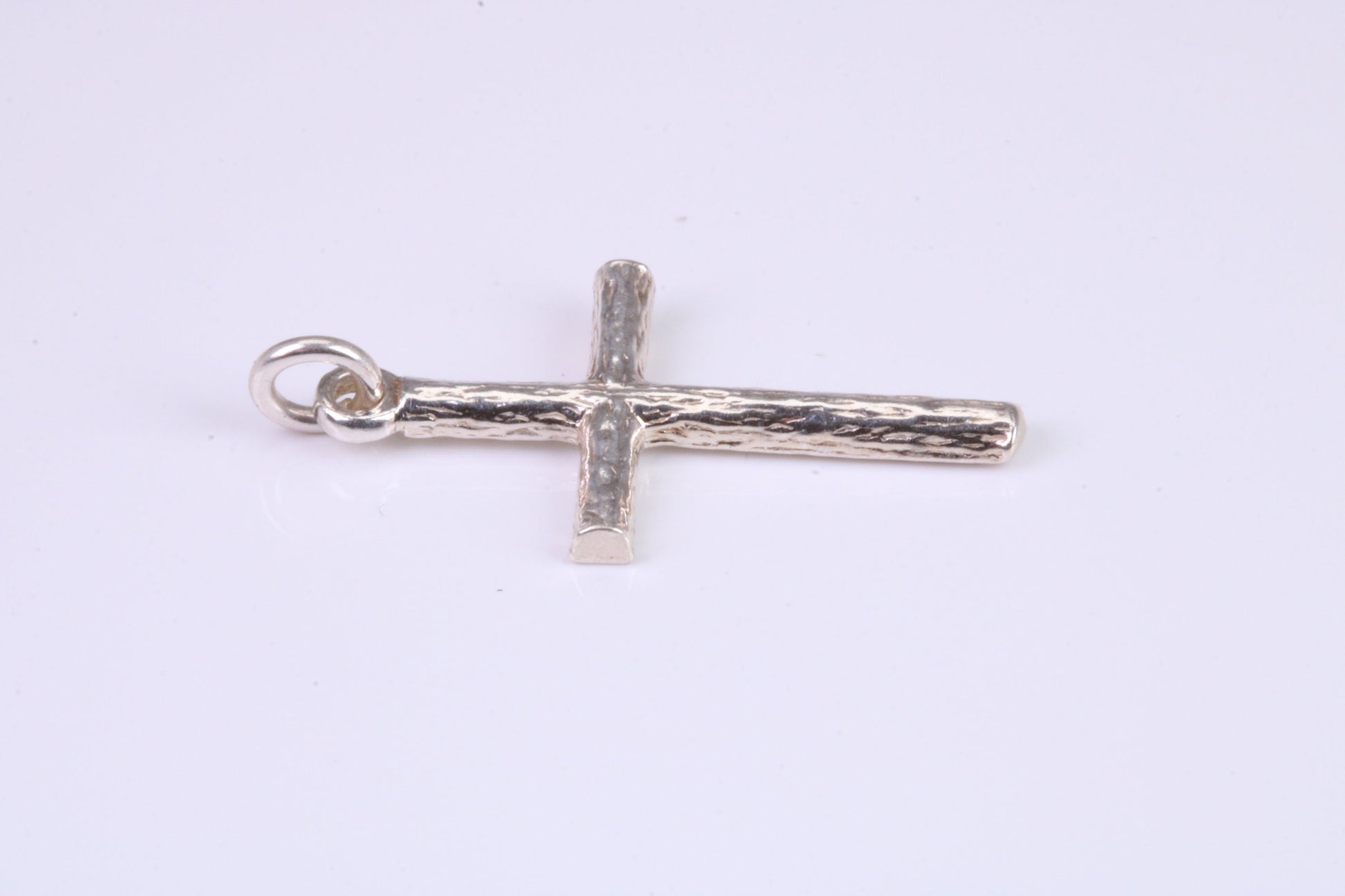 27 mm Long, Sterling Silver Bark effect Cross, Made From Solid Cast Silver