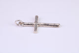 27 mm Long, Sterling Silver Bark effect Cross, Made From Solid Cast Silver
