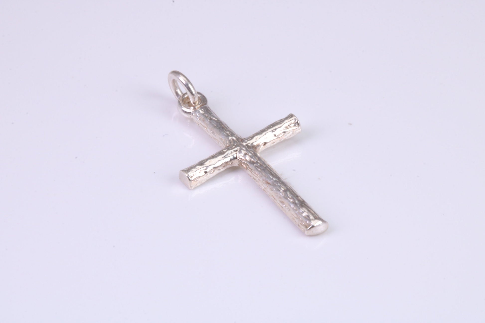 27 mm Long, Sterling Silver Bark effect Cross, Made From Solid Cast Silver