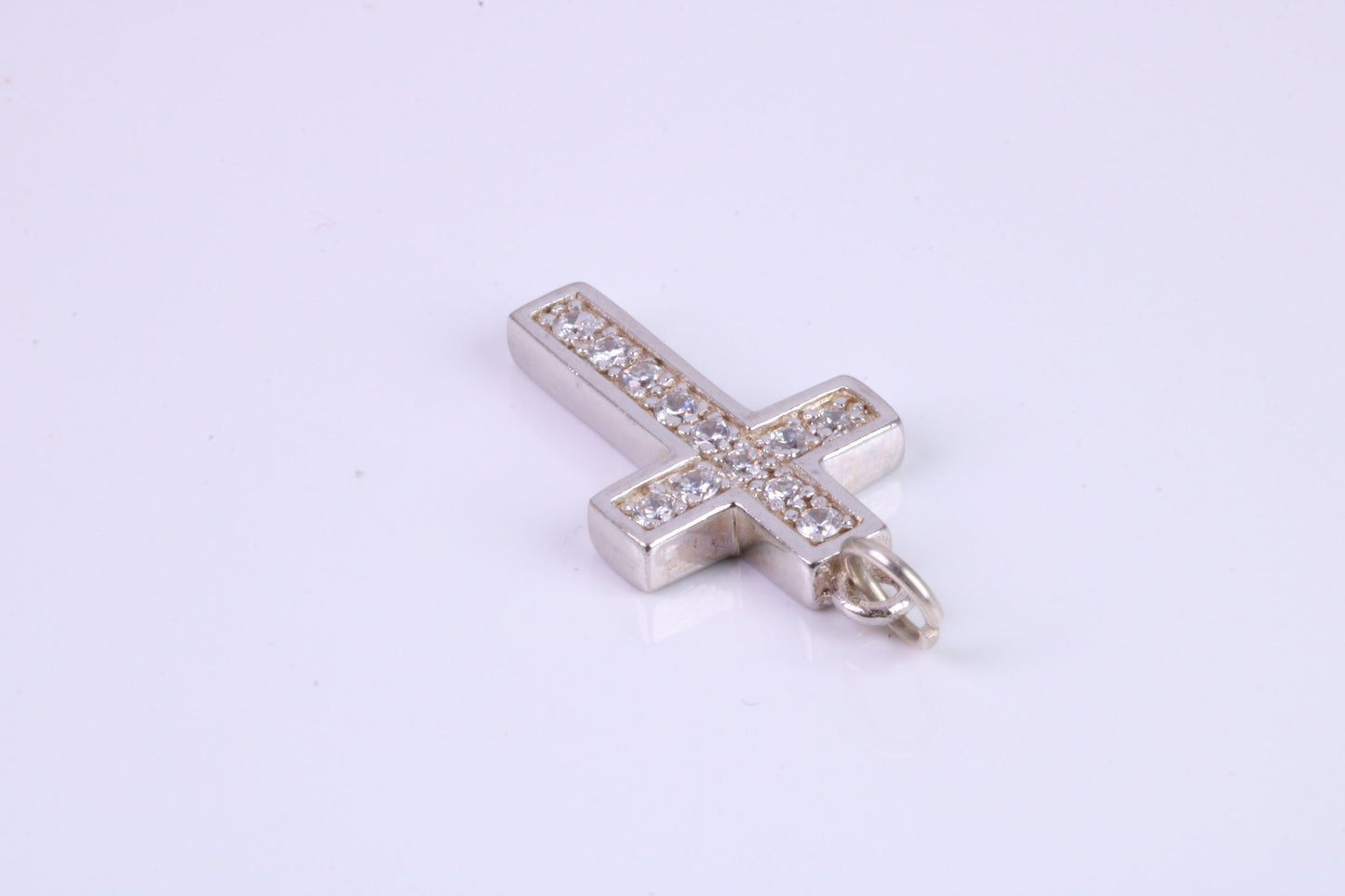 Small 23 mm Long Diamond White C Z set Silver Cross, Made From Solid Cast Silver