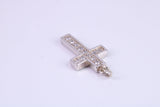 Small 23 mm Long Diamond White C Z set Silver Cross, Made From Solid Cast Silver
