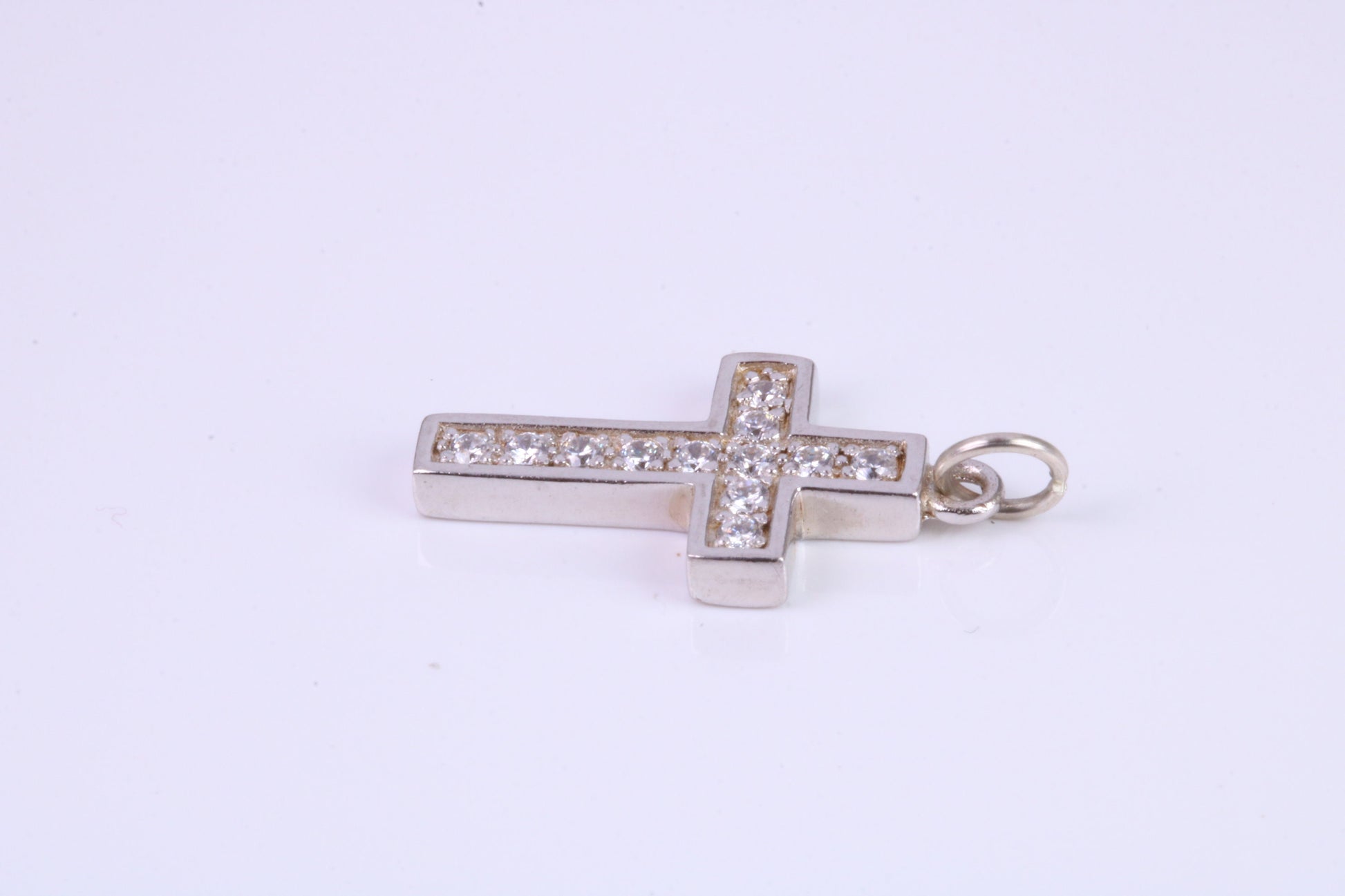 Small 23 mm Long Diamond White C Z set Silver Cross, Made From Solid Cast Silver