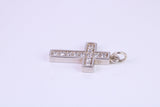 Small 23 mm Long Diamond White C Z set Silver Cross, Made From Solid Cast Silver