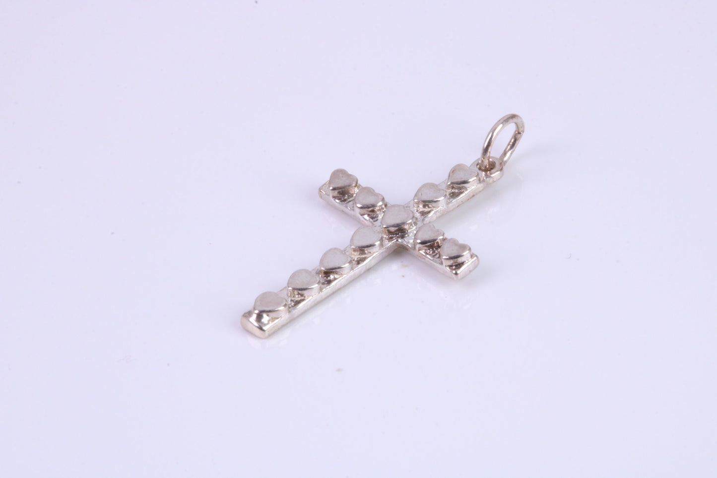 Small 25 mm Long, Silver Love Hearts Cross, Made From Solid Cast Silver