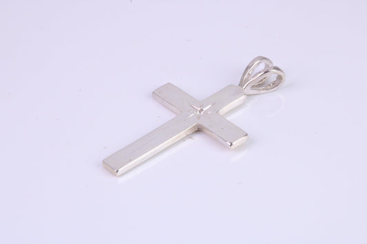 30 mm Long Plain Polished Silver Cross, Made From Solid Cast Silver