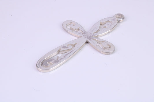 40 mm Long Patterned Cross, Made From Solid Cast Silver