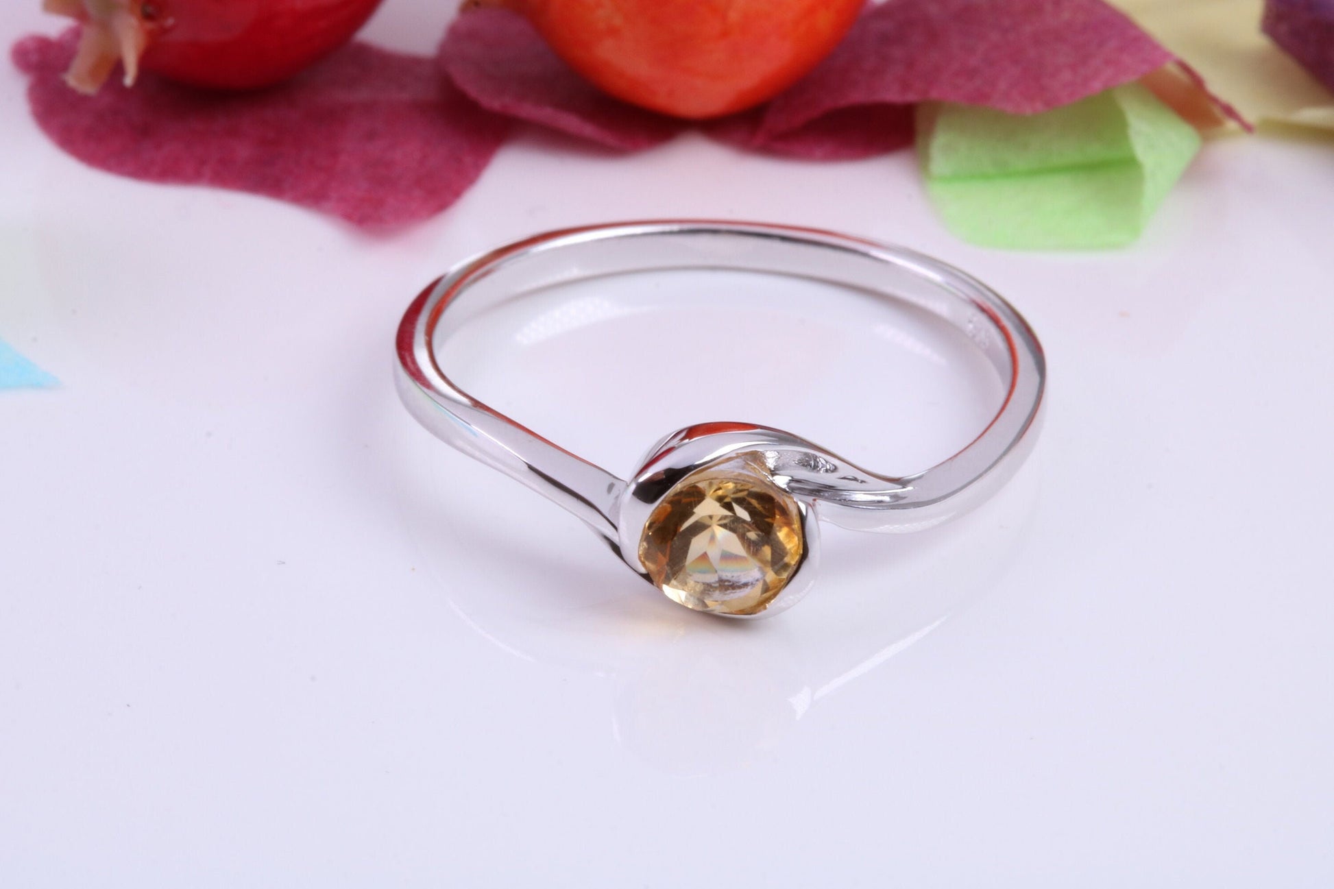 Natural Citrine set Sterling Silver Ring, Very Smooth Setting