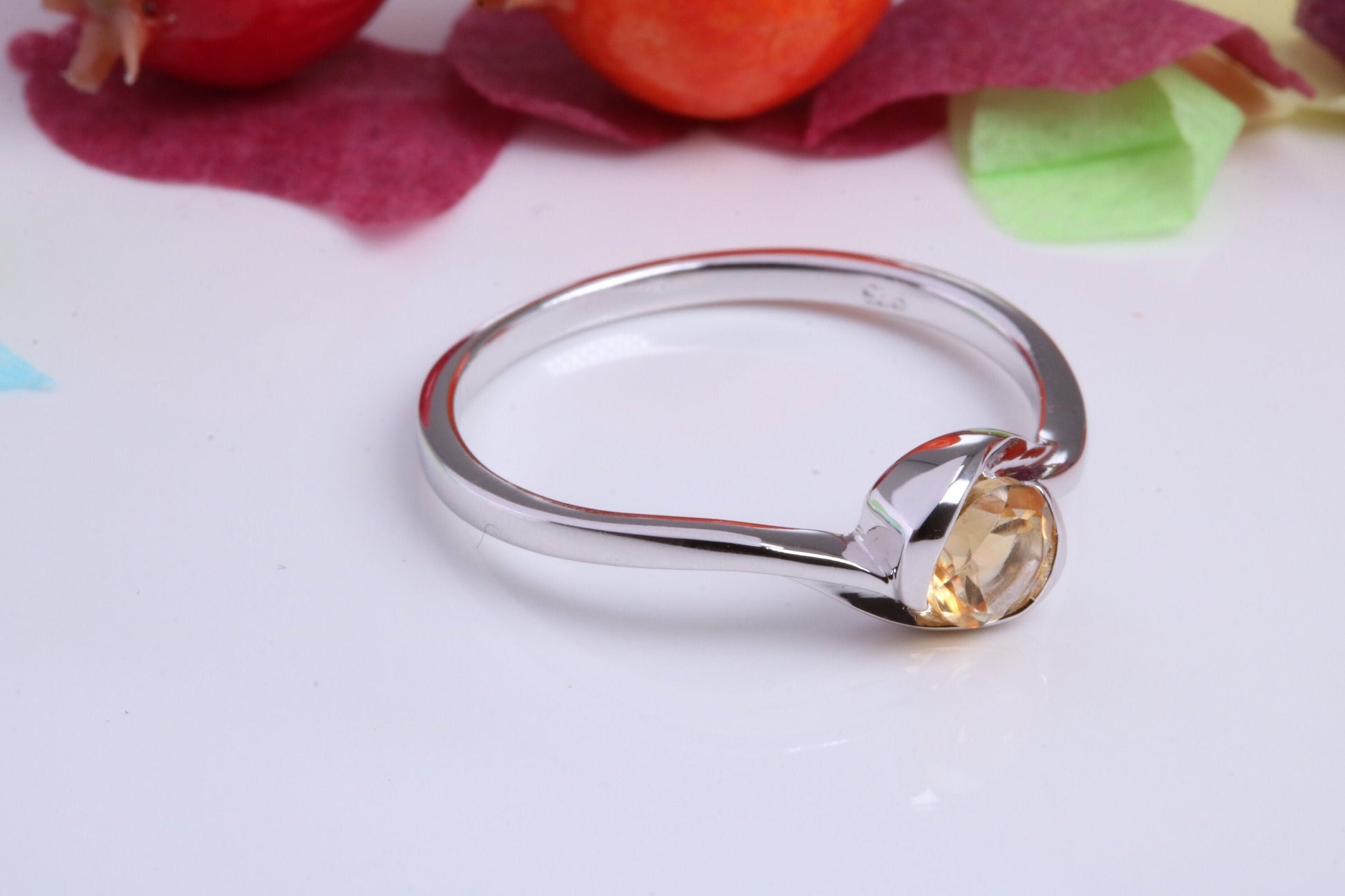 Natural Citrine set Sterling Silver Ring, Very Smooth Setting